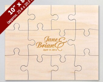 May include: A 10" x 8" (25.4 cm x 20.3 cm) wooden jigsaw puzzle with the names "Jane & Brian" and the date "April 17, 2016" engraved in gold.