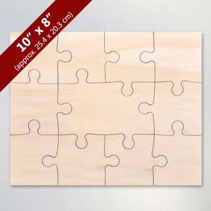 May include: An unfinished wooden jigsaw puzzle with 12 pieces, measuring 10" x 8" (approx. 25.4 x 20.3 cm).