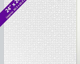 May include: A white jigsaw puzzle with a grey outline of the puzzle pieces. The puzzle is 24 inches by 24 inches, or approximately 60.9 centimetres by 60.9 centimetres.