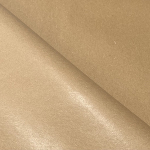 May include: A close-up of a sheet of brown craft paper with a slight sheen. The paper is folded over on itself, creating a diagonal crease.