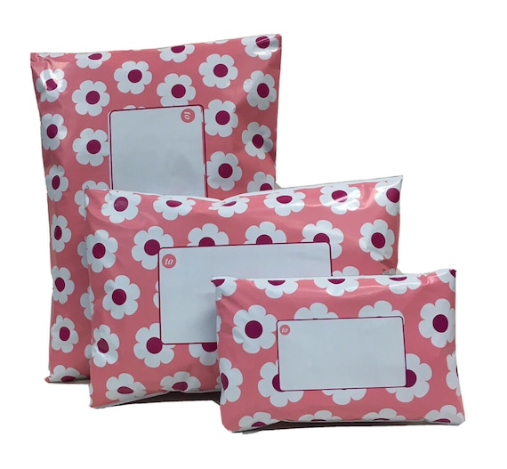 Pink Daisy Printed Mailing Bags Plastic Mail Postage Post  Polythene Strong 3 Size