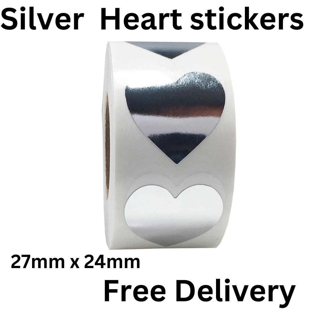 Silver Heart Stickers 27mm X 24mm Qty 10 - 100 Stickers - Etsy UK