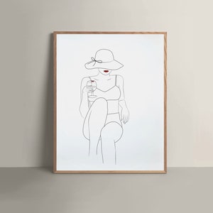 Lipstick Girl Line Drawing Poster Art Print