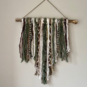 Wool wall hanging, tapestry, forest green and brown bohemian boho home decor