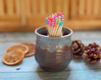 Design No. 5 Hand-thrown Match Pot, Matches and Strike, Match Strike Pad, Rainbow Matches, Hand-thrown Pottery, Mother's Day Gift