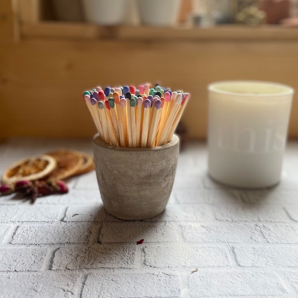 Handmade Ceramic Match Pot, Matches and Strike Pad, Multi-Coloured Extra Long Matches, Gift for Candle Lovers, Matchstick Pot, Rainbow Gift
