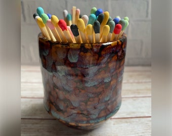 Handmade Ceramic Match Pot with Strike Pad and Matches, Match Pot, Large Matches Holder, Matches Pot, Rainbow Matches Holder, Candle Gift