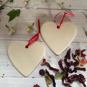 Two Heart Shaped Ceramic Hanging Decorations, Clay Hearts for Decorating, Heart Bedroom Decor, Heart Shaped Gift