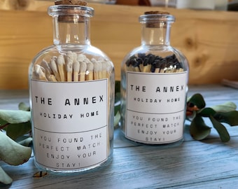 Personalised Glass Jar of 100 Matches 10cm, Airbnb Guest Gift, Wedding Gift, Bridal Shower, New Home, Shabbat Candles, Wedding Favours