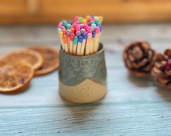 Design No.1 Hand-thrown Mini Match Pot, Matches and Strike, Match Strike Pad, Rainbow Matches, Hand-thrown Pottery, Mother's Day Gift