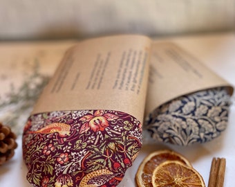 Cubiertas de cuencos hechas a mano, cubiertas de cuencos William Morris, cubiertas de cuencos con cubiertas elásticas y ecológicas para alimentos, bonitas cubiertas de cuencos