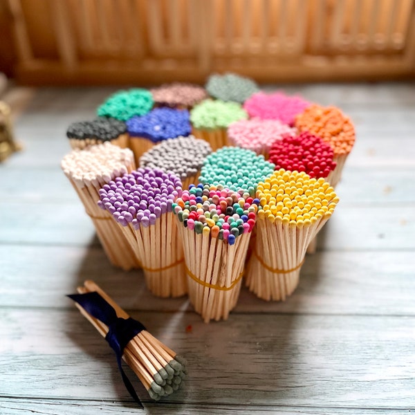 Luxury Long Coloured Matches Refill, 100mm/10cm/4 inches, Match Pot Refills, Rainbow Matches, Multicoloured Matches, Matches for Candles