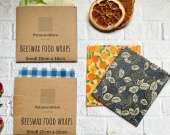 Individual Small Beeswax Wraps, Eco Food and Sandwich Wraps 20cm x 18cm