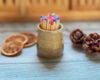 Hand-thrown Match Pot, Matches and Strike, Match Strike Pad, Rainbow Matches, Gift Candle Lovers, Hand-thrown Pottery, Mother's Day Gift