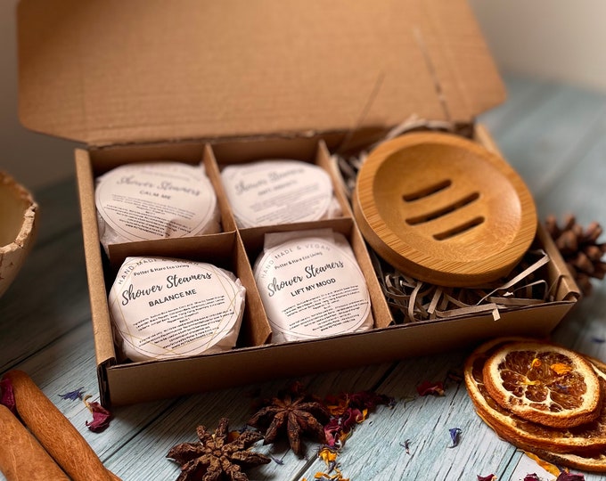Gift Boxed Aromatherapy Shower Steamers with Bamboo Tray, Birthday Gift