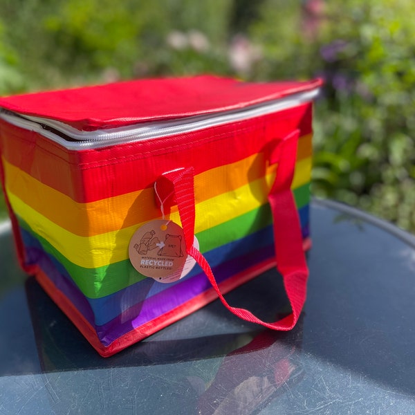 Rainbow Picnic Cool Bag made from Recycled Plastic Bottles, Rainbow Lunch Bag, Pride Bag, Queer Gift, Gift for My Gay Friend, Pride Gift