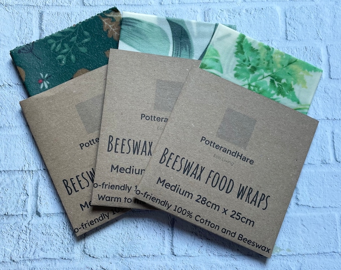 Individual Medium Beeswax Wraps, Eco Food and Sandwich Wraps 28cm x 25cm,