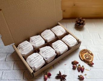 Geschenkdoos met 8 aromatherapie-douchestomers met bamboeblad
