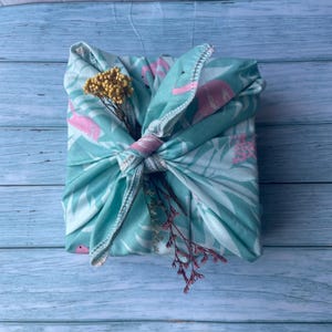 Furoshiki Set - 4 wiederverwendbare Flamingo-Geschenkverpackungen, Furoshiki-Verpackungstücher, umweltfreundliche Geschenkverpackung, Geschenk für Flamingo-Liebhaber
