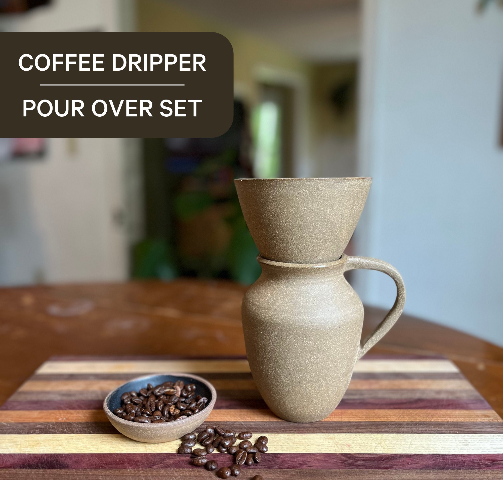 Pour Over Coffee Set, Hand Thrown Ceramic Pottery, Dripper, Jug