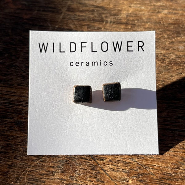 Ceramic Stud Earrings | Black, Gray, Brown Speckled - Handmade and Minimalist Design - Handmade Jewelry | Pottery - Valentines Gift