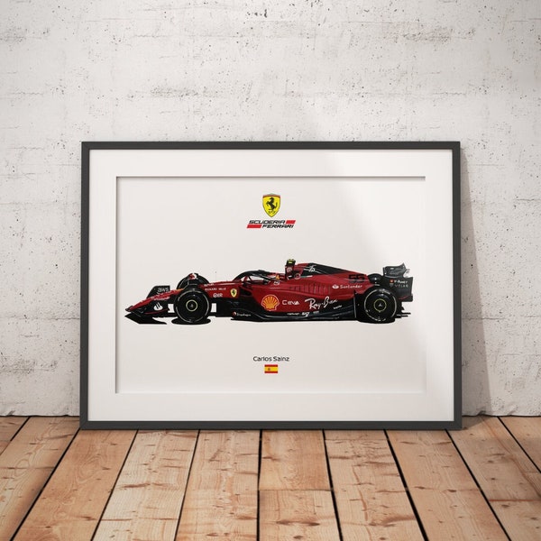 Limitierter Druck einer Zeichnung | Ferrari F1-75 Scuderia | Carlos Sainz 2022 | Plakat | Formel-1-Poster | F1