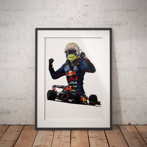 Limitierter Druck einer Zeichnung | Max Verstappen | Red Bull RB16B 2021 | Weltmeister | Plakat | Formel-1-Poster | F1