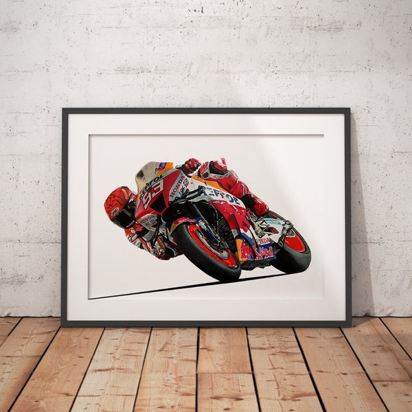 Limited Edition Print van tekening | M. Marquez 8x wereldkampioen poster | tekenen | Moto GP | Repsol Honda | Moto GP-poster