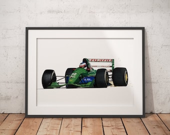 Limitierter Druck einer Zeichnung | Jordan Benetton 7up Michael Schumacher Debüt 1991 | Kunst, realistisch, Automobil | F1 | A4 | A3