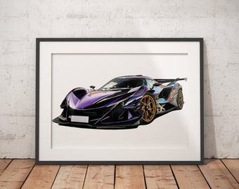 Impression en édition limitée du dessin | Apollo Intensa Emozione Dessin | Voiture classique | Illustration | Réaliste | Automobile | A4 | A3