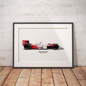 Impression en édition limitée du dessin Mclaren MP4/4 Ayrton Senna Champion du Monde 1988 Dessin Art, réaliste, automobile A4 A3 A2 image 1