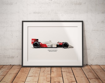 Limited Edition Print of drawing | Mclaren MP4/4 Ayrton Senna 1988 World Champion | Drawing | Art, Realistic, Automotive | A4 | A3 | A2