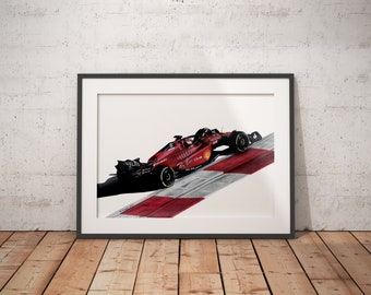 Impression en édition limitée du dessin | Ferrari F1-75 Scuderia | Charles Leclerc | 2022 | Art, réaliste, automobile | F1 | Formule 1 | A4 | A3