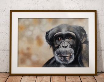 Limited Edition Fine Art Prints - Monkey Chimpanzee Drawing Dry pastels - Wildlife animals, Illustration, Realistic, African wildlife