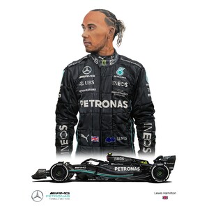 Limited Edition Print of drawing Mercedes AMG Petronas Formula 1 Team W14 Lewis Hamilton Art, Realistic, Automotive A4 A3 A2 Option 2