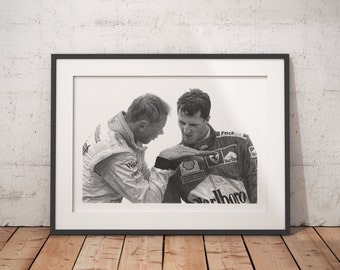 Limited Edition Print of drawing | Mika Hakkinen | World Champions | Michael Schumacher | Poster | Formula 1 Poster | F1 | A4 | A3 | A2