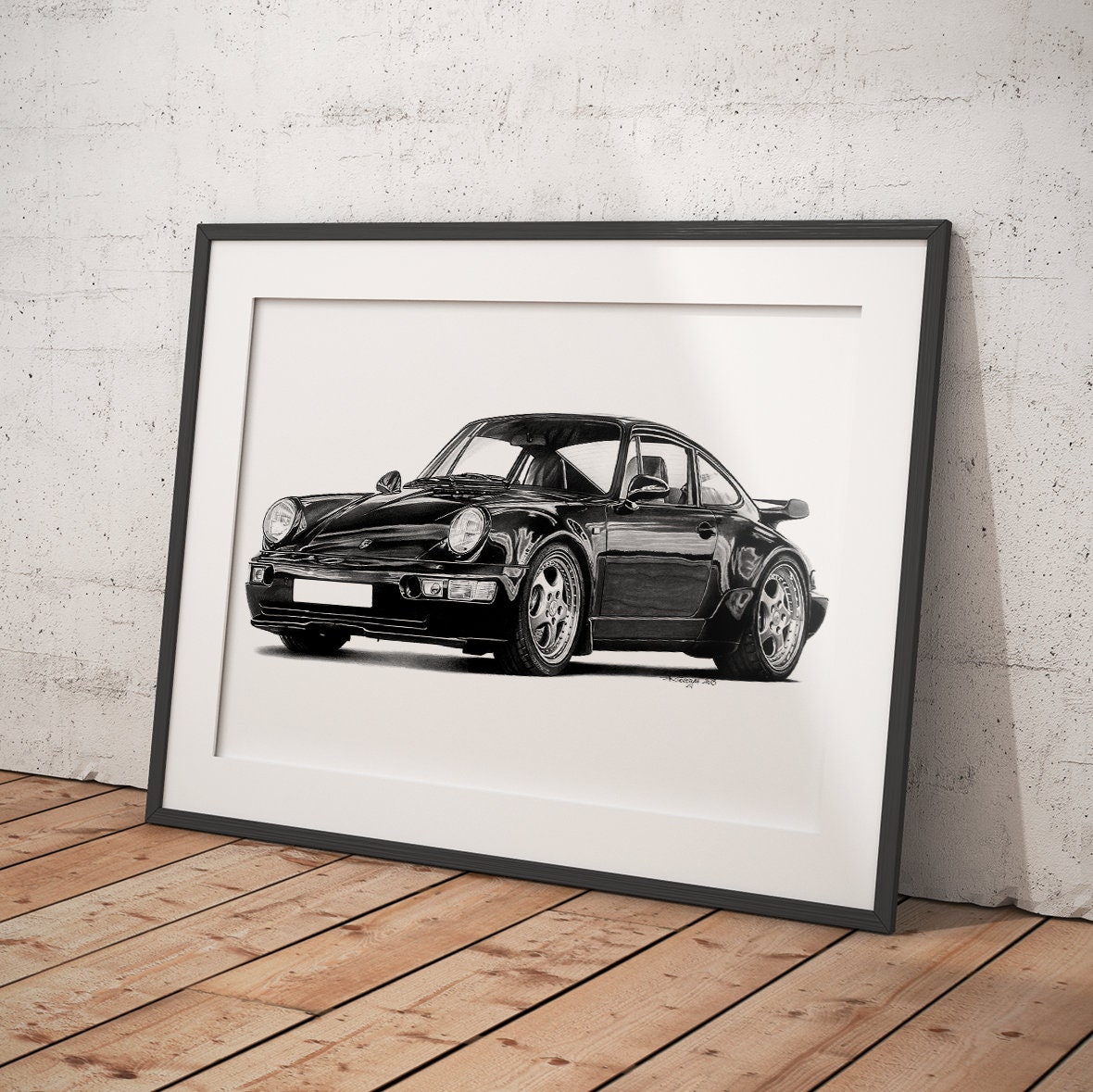 限定版の図面プリント |ポルシェ 911 964 ターボの図面 |クラシック