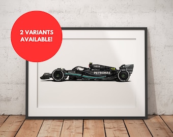 Limited Edition Print of drawing | Mercedes AMG Petronas Formula 1 Team W14 | Lewis Hamilton | Art, Realistic, Automotive | A4 | A3 | A2