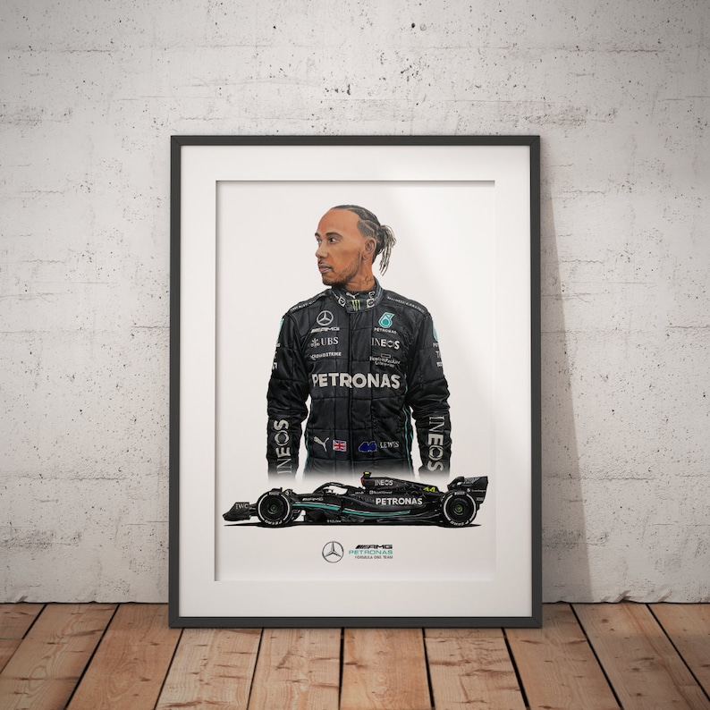 Limited Edition Print of drawing Mercedes AMG Petronas Formula 1 Team W14 Lewis Hamilton Art, Realistic, Automotive A4 A3 A2 image 4