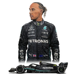 Limited Edition Print of drawing Mercedes AMG Petronas Formula 1 Team W14 Lewis Hamilton Art, Realistic, Automotive A4 A3 A2 Clear