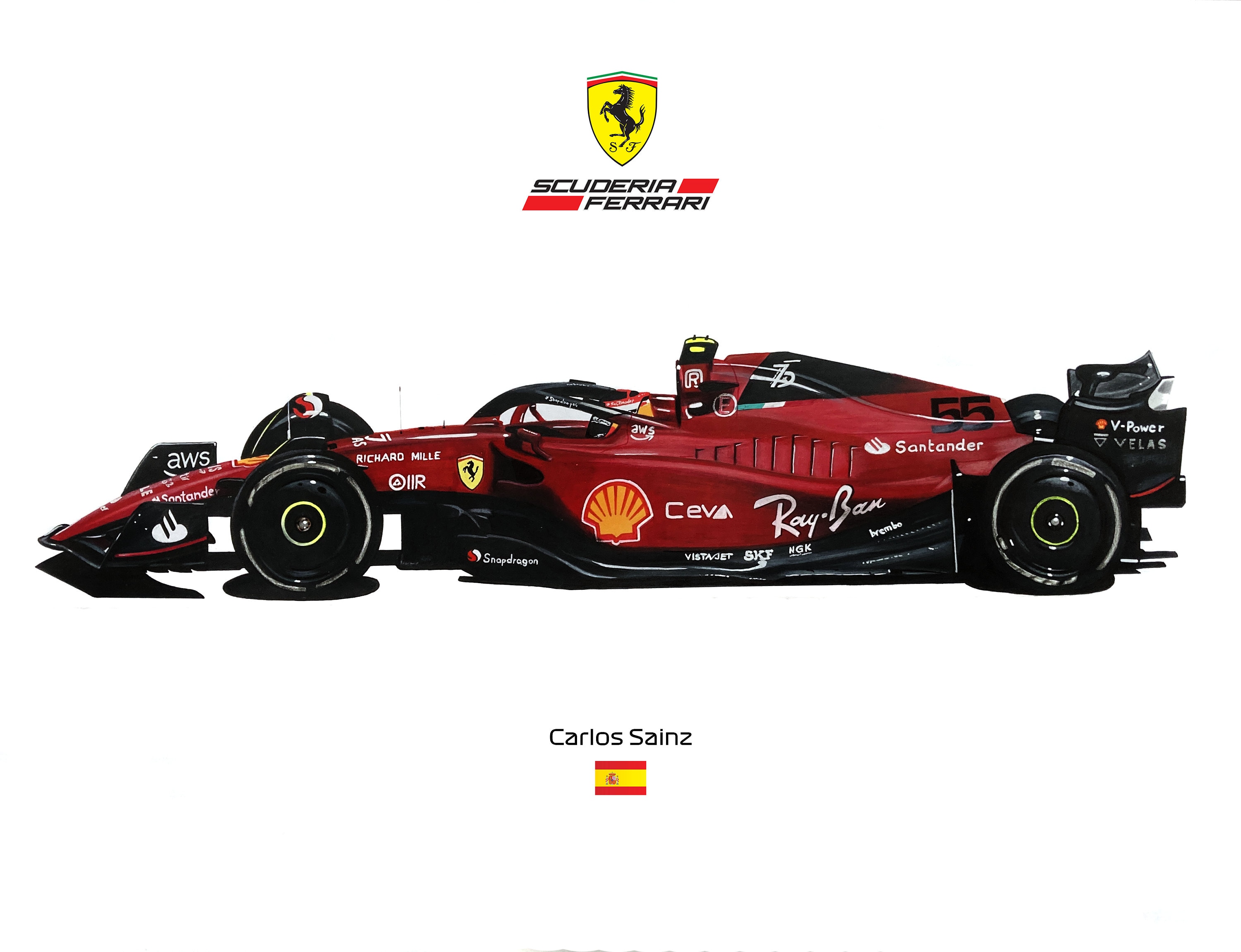 限定版の図面プリント |フェラーリ F1-75 スクーデリア