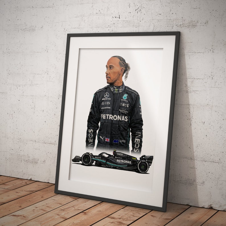 Limited Edition Print of drawing Mercedes AMG Petronas Formula 1 Team W14 Lewis Hamilton Art, Realistic, Automotive A4 A3 A2 image 2