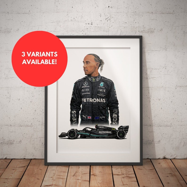 Limited Edition Print of drawing Mercedes AMG Petronas Formula 1 Team W14 Lewis Hamilton Art, Realistic, Automotive A4 A3 A2 image 1