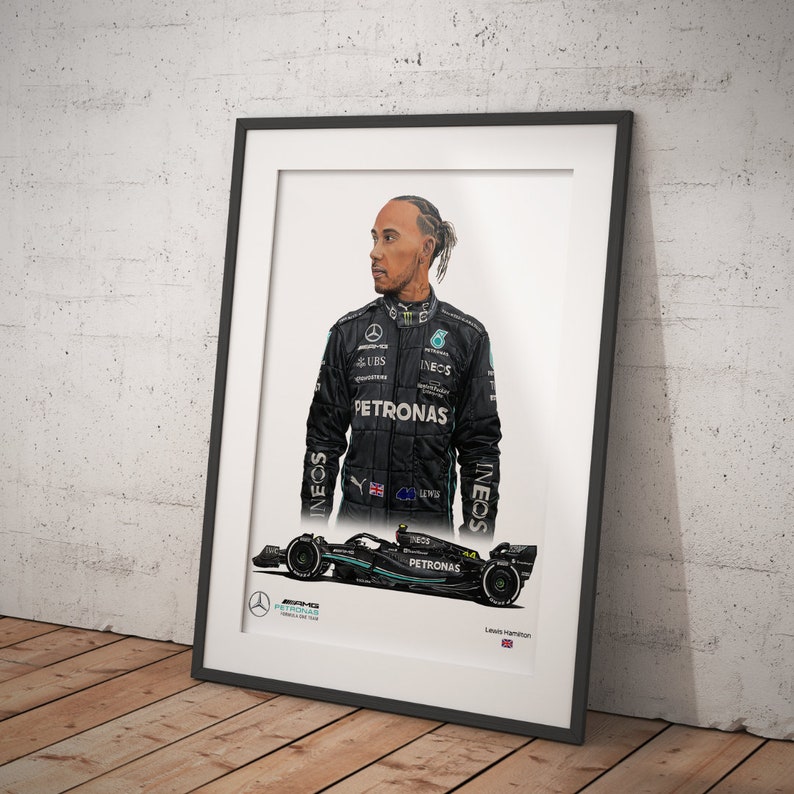 Limited Edition Print of drawing Mercedes AMG Petronas Formula 1 Team W14 Lewis Hamilton Art, Realistic, Automotive A4 A3 A2 image 8