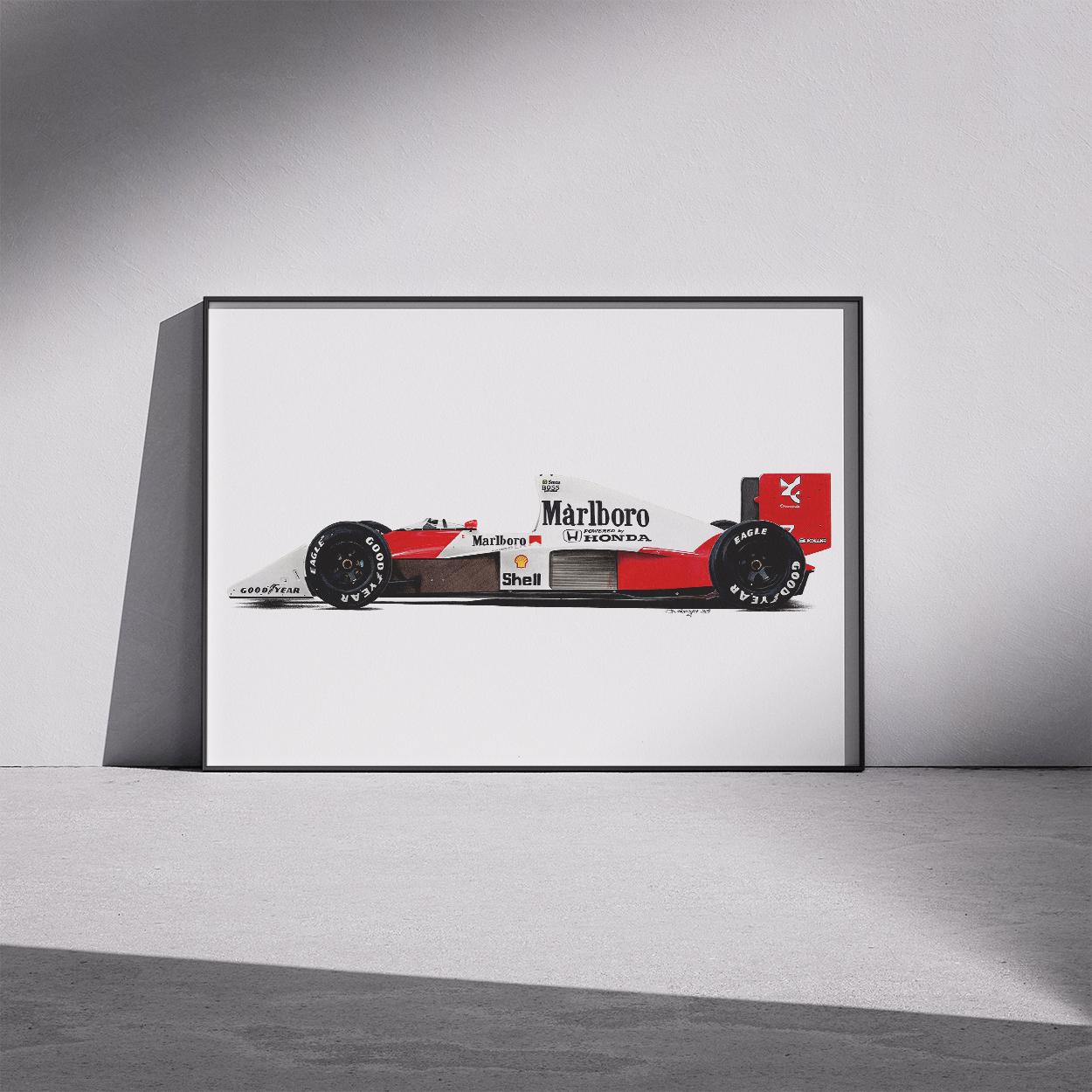 Limited Edition Print of Drawing | Mclaren Mp4/5b Ayrton Senna