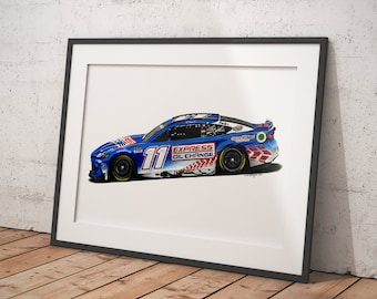 Dessin original | Toyota Camry #11 | Denny Hamlin Gagnant du Bristol Food City 500 | Nascar | Dessin | Automobile | A3