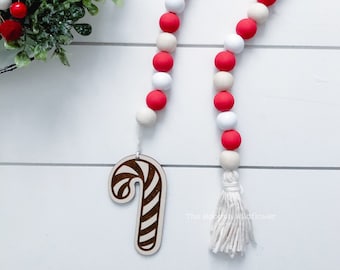 Candy Cane Garland / Tiered Tray Decor / Christmas Tiered Tray Garland / Farmhouse Decor / Candycane Wood Bead Garland