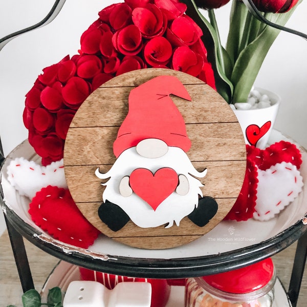 Valentines Day Gnome Wood Tiered Tray Sign / Farmhouse Decor / Farmhouse Tiered Tray Sign / Valentines Day Decor