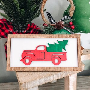Red Truck Christmas Sign / Mini Christmas Wooden Sign / Tiered Tray Decor / Red Truck Tiered Tray Sign / Christmas Farmhouse Decor