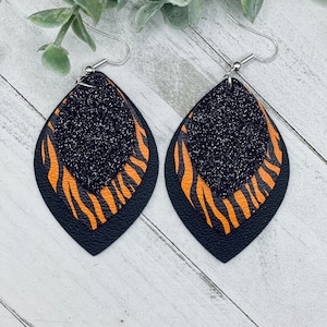 Tiger print earrings, tiger stripe earrings, Black glitter, handmade jewelry, gift for her